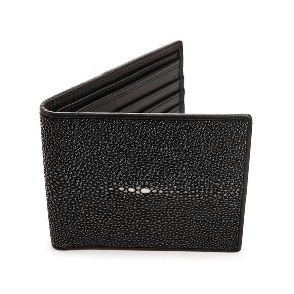 Handbags - 2890 Black Polished Stingray Wallet Medium
